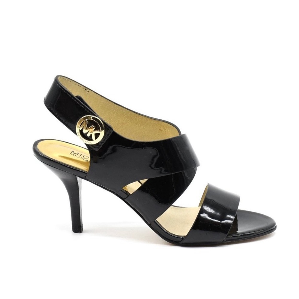 Michael Kors Joselle Open Toe Black Patent Heels